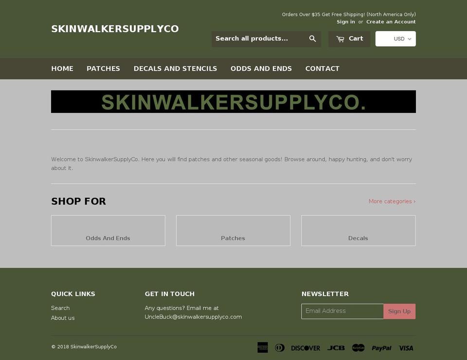 skinwalkersupplyco.com shopify website screenshot
