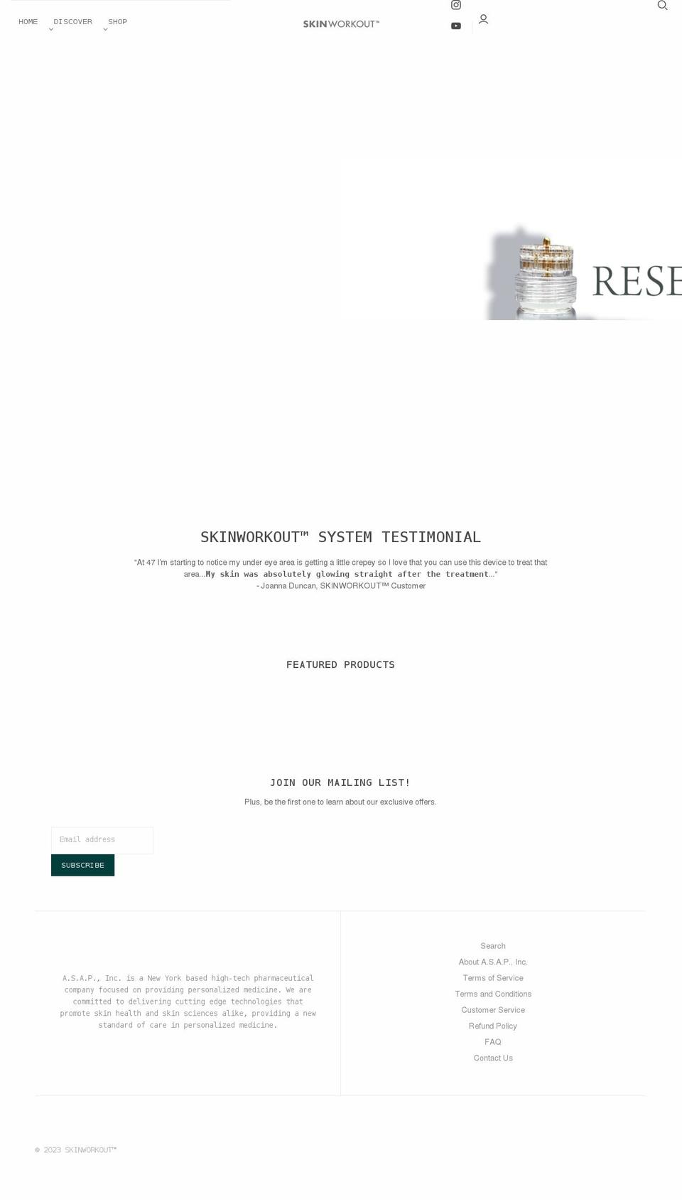 skinworkout.com shopify website screenshot