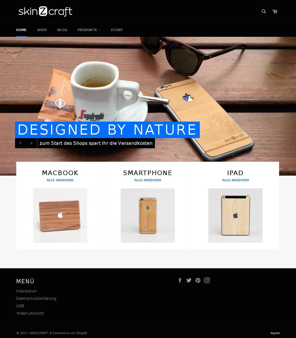 skinzcraft.com shopify website screenshot