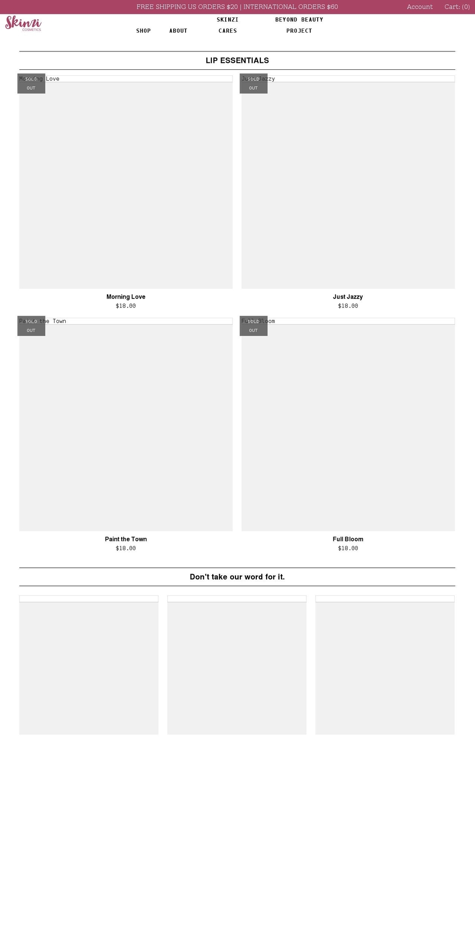 skinzicosmetics.com shopify website screenshot