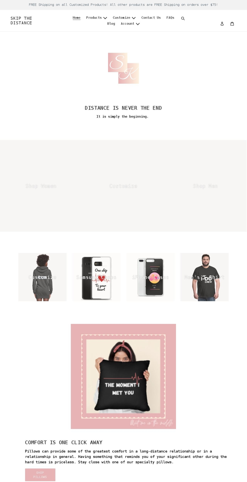 skipthedistance.com shopify website screenshot