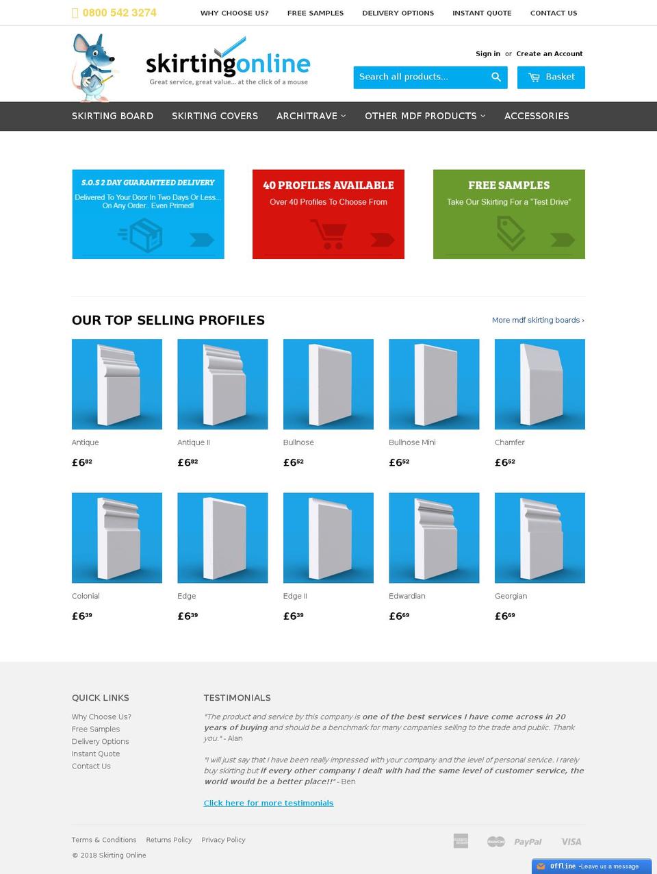 skirtingsonline.com — Shopify storefront screenshot