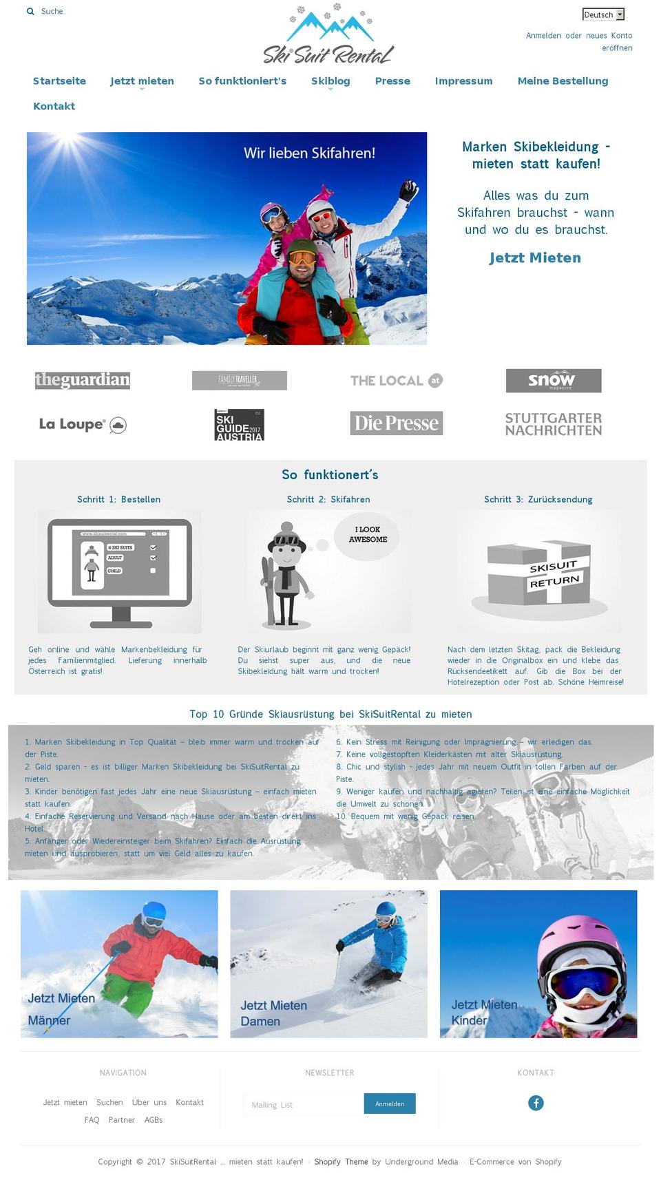 skisuithire.com shopify website screenshot