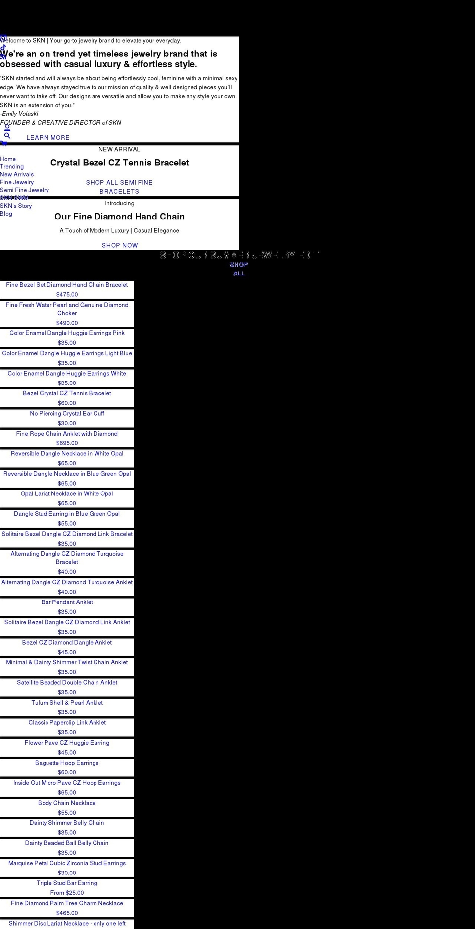 skncollections.com shopify website screenshot