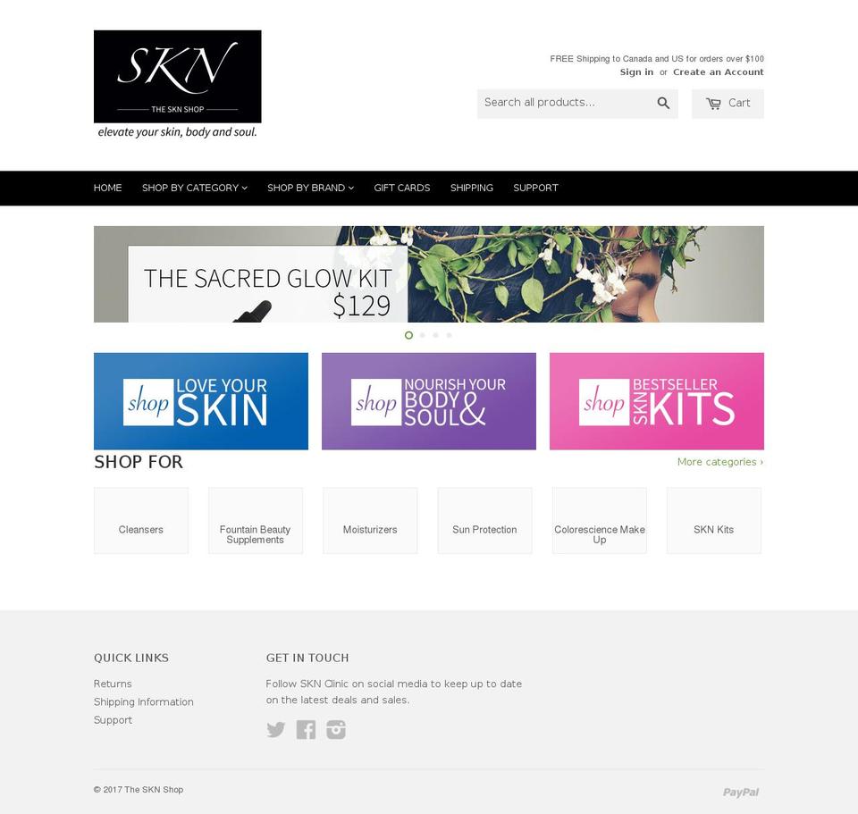 sknshop.ca shopify website screenshot