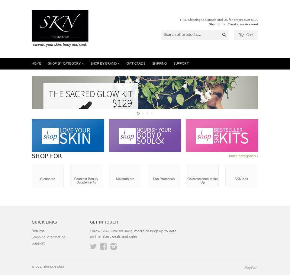 sknshop.com shopify website screenshot