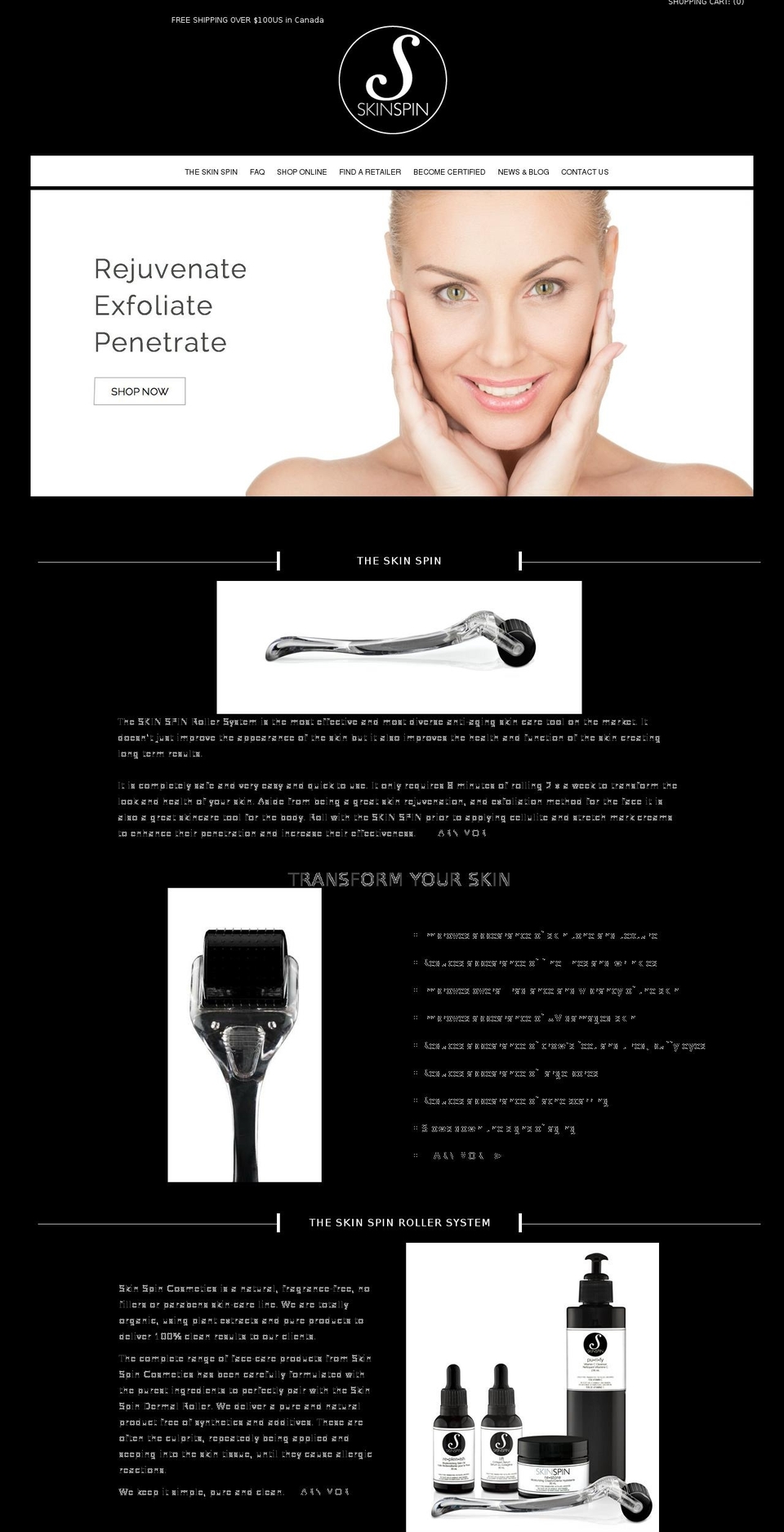 sknspin.com shopify website screenshot