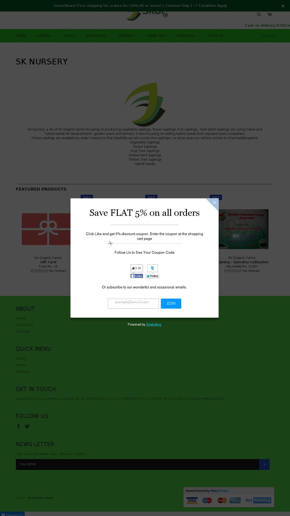 sknursery.com shopify website screenshot