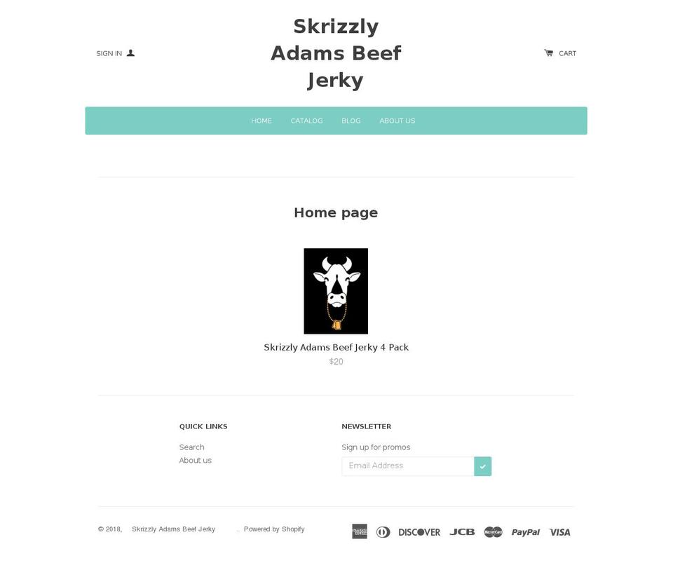 skrizzlyadamsbeefjerky.com shopify website screenshot