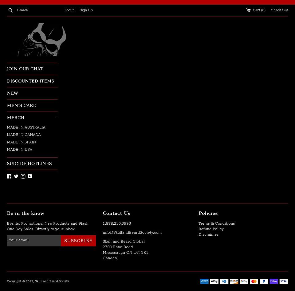 skullandbeardsociety.com shopify website screenshot