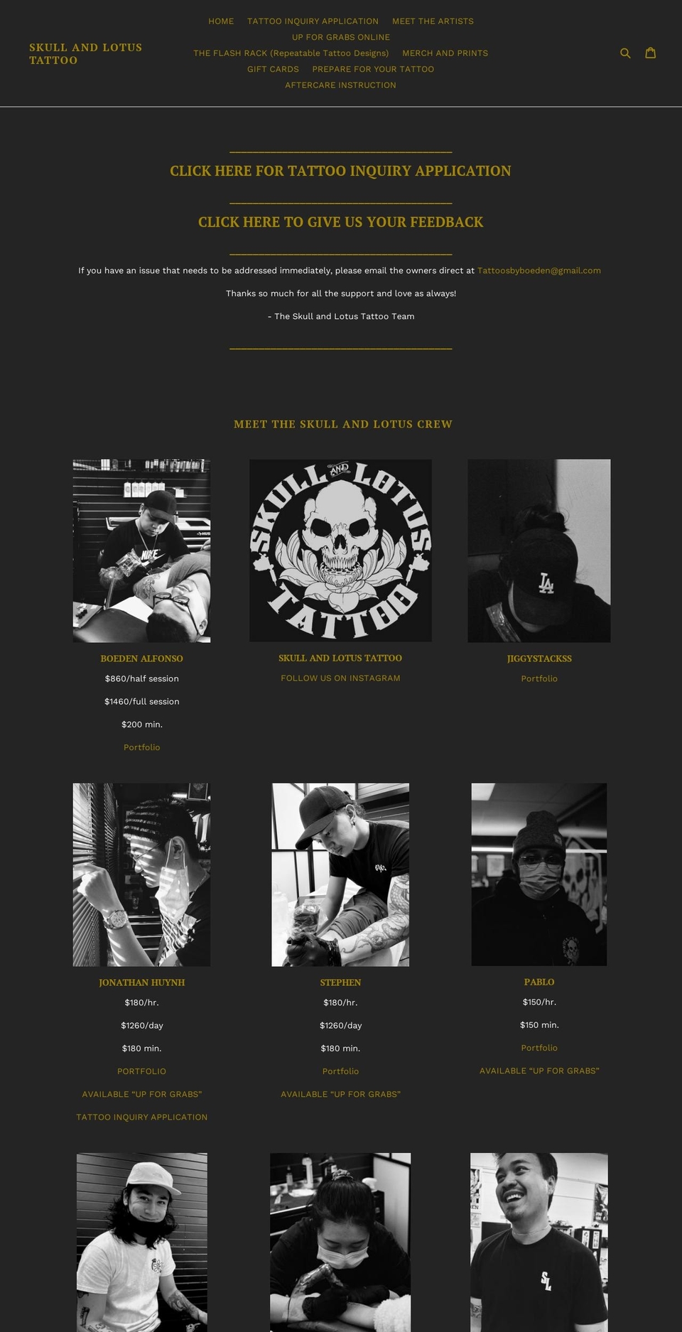 skullandlotustattoo.com shopify website screenshot