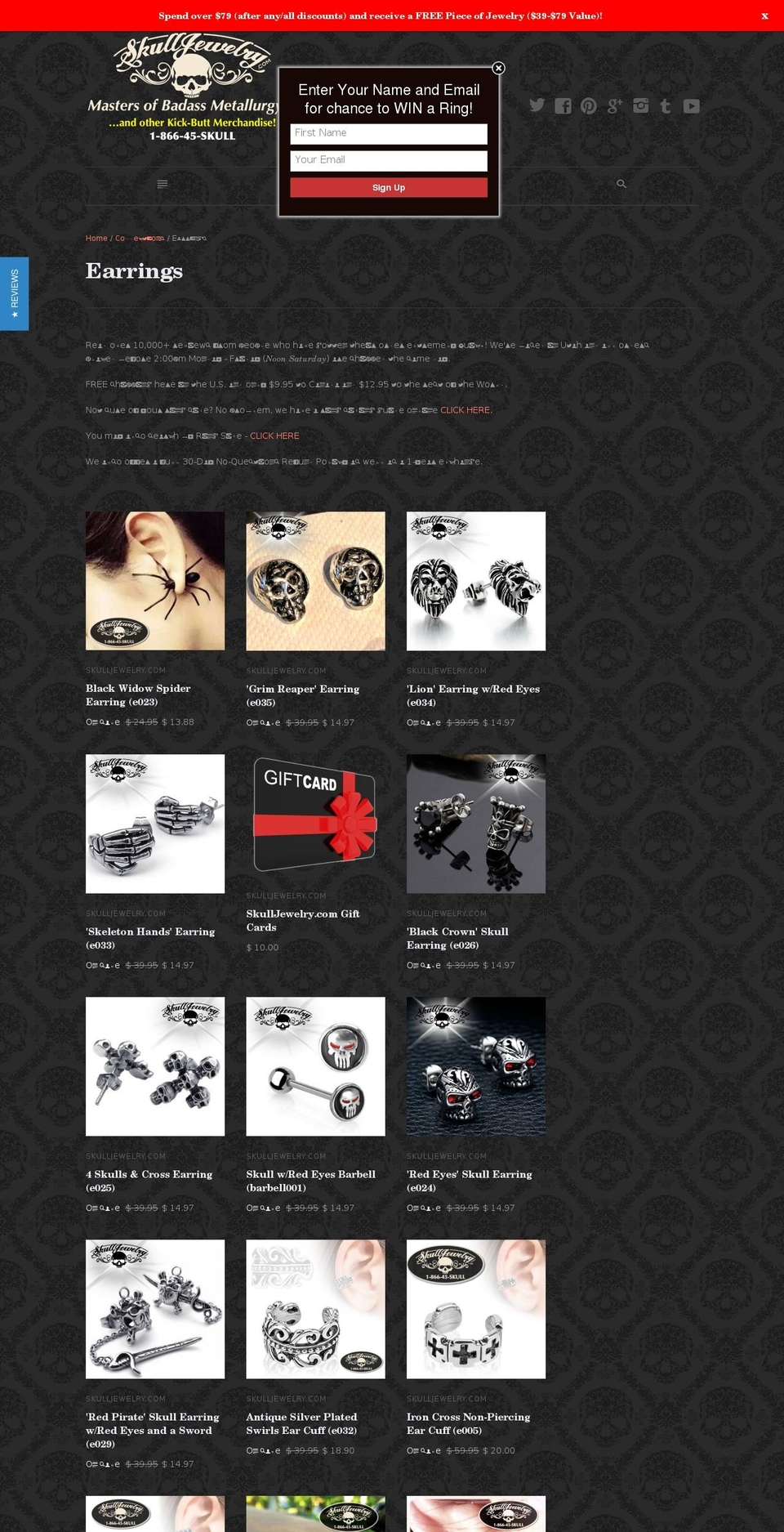 skullearrings.com — Shopify storefront screenshot