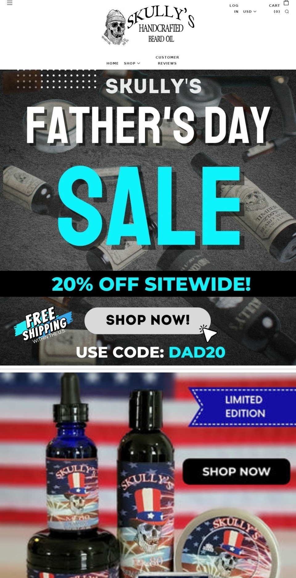 skullysbeardoil.com shopify website screenshot