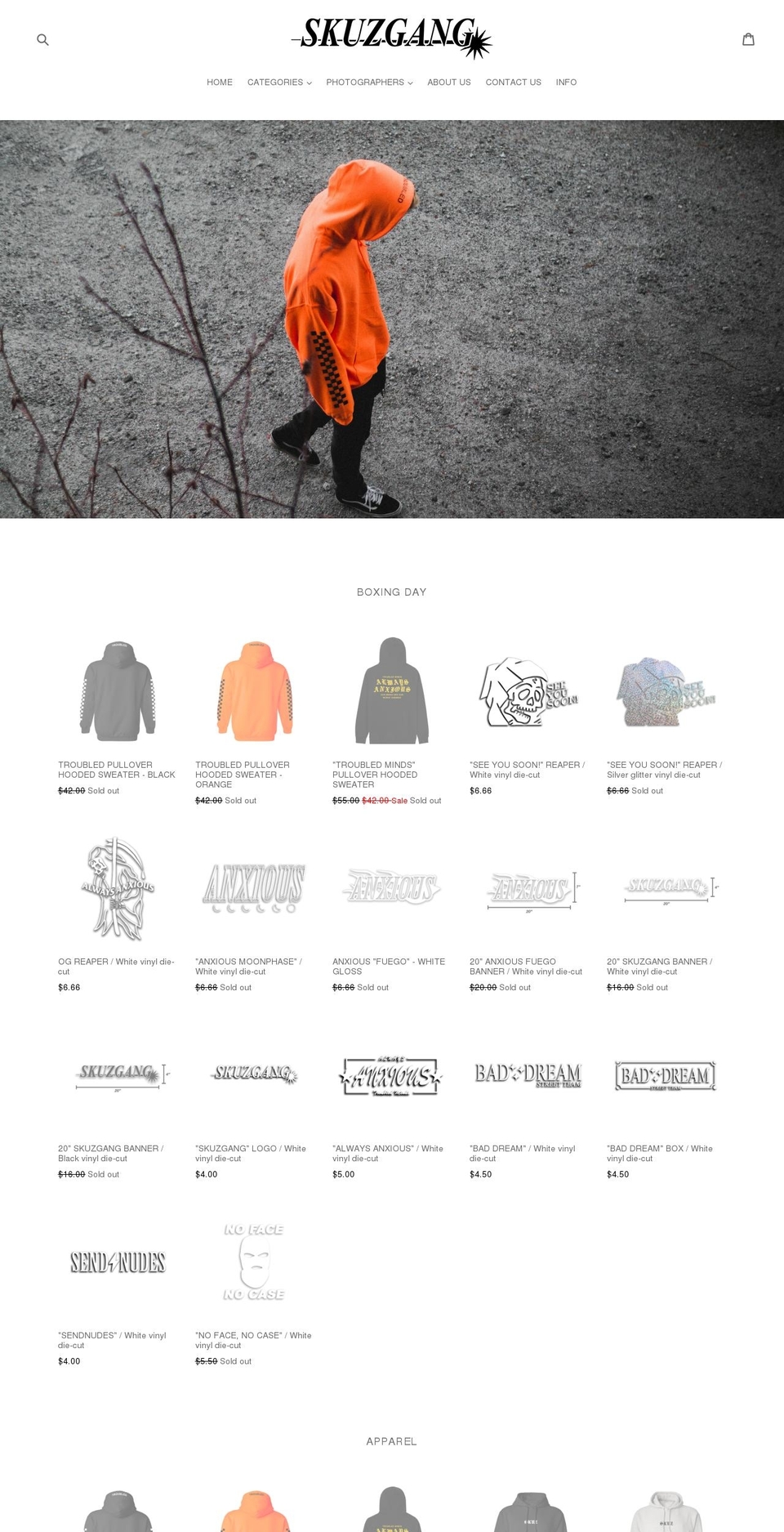 skuzgang.com shopify website screenshot