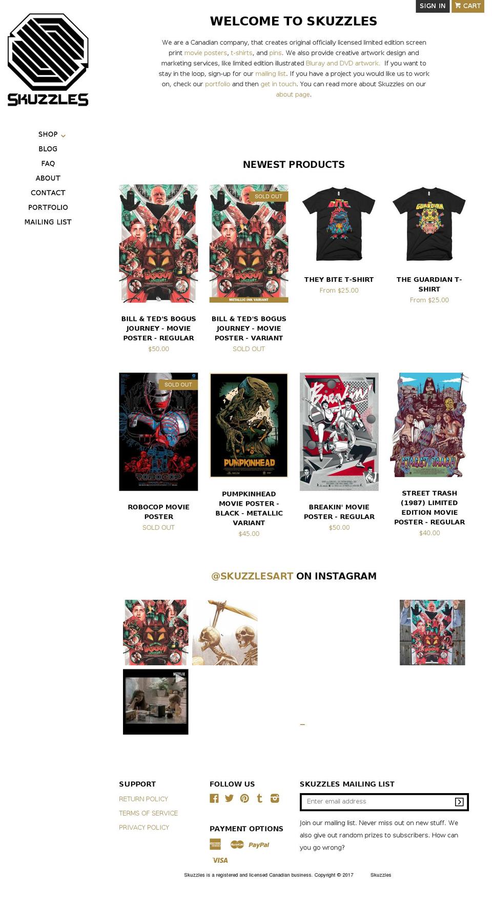 skuzzels.com shopify website screenshot