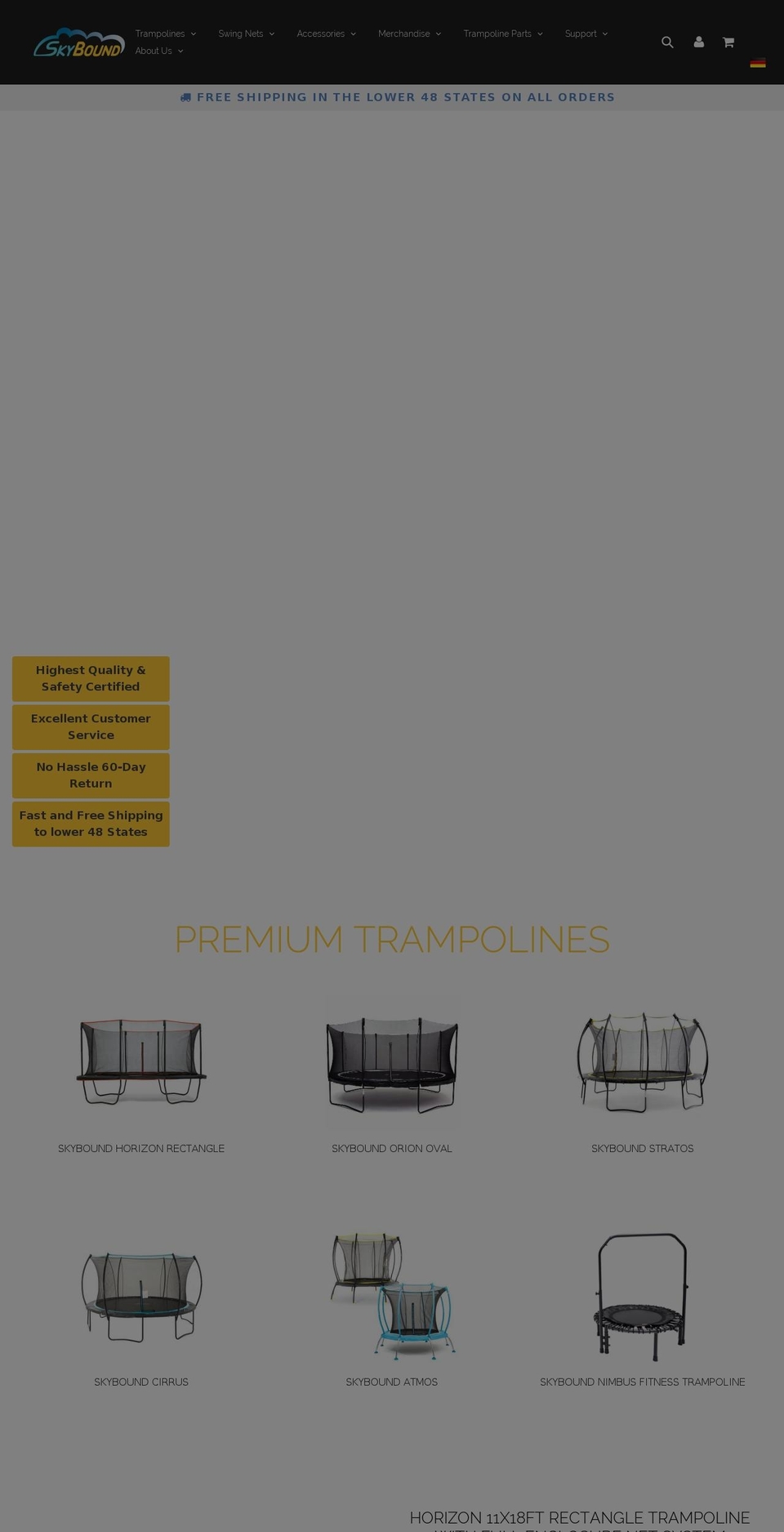 skyboundtrampolines.com — Shopify storefront screenshot