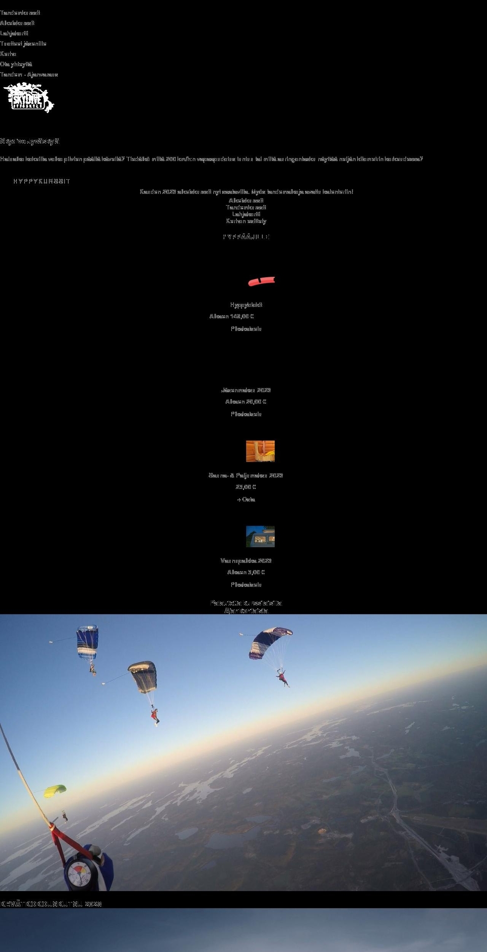 skydivejkl.fi shopify website screenshot