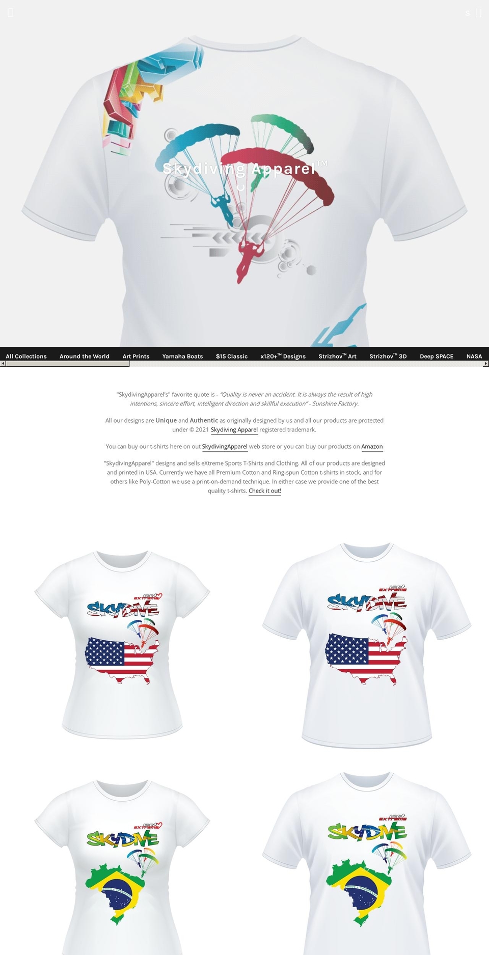 skydivingapparel.com shopify website screenshot