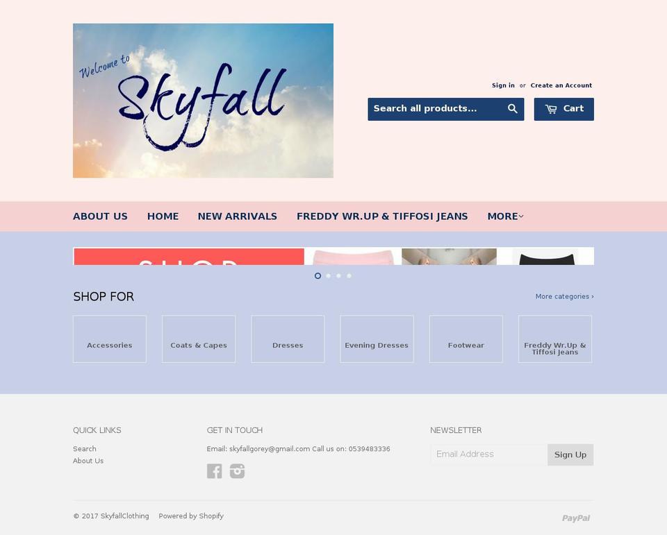 skyfallclothing.com shopify website screenshot