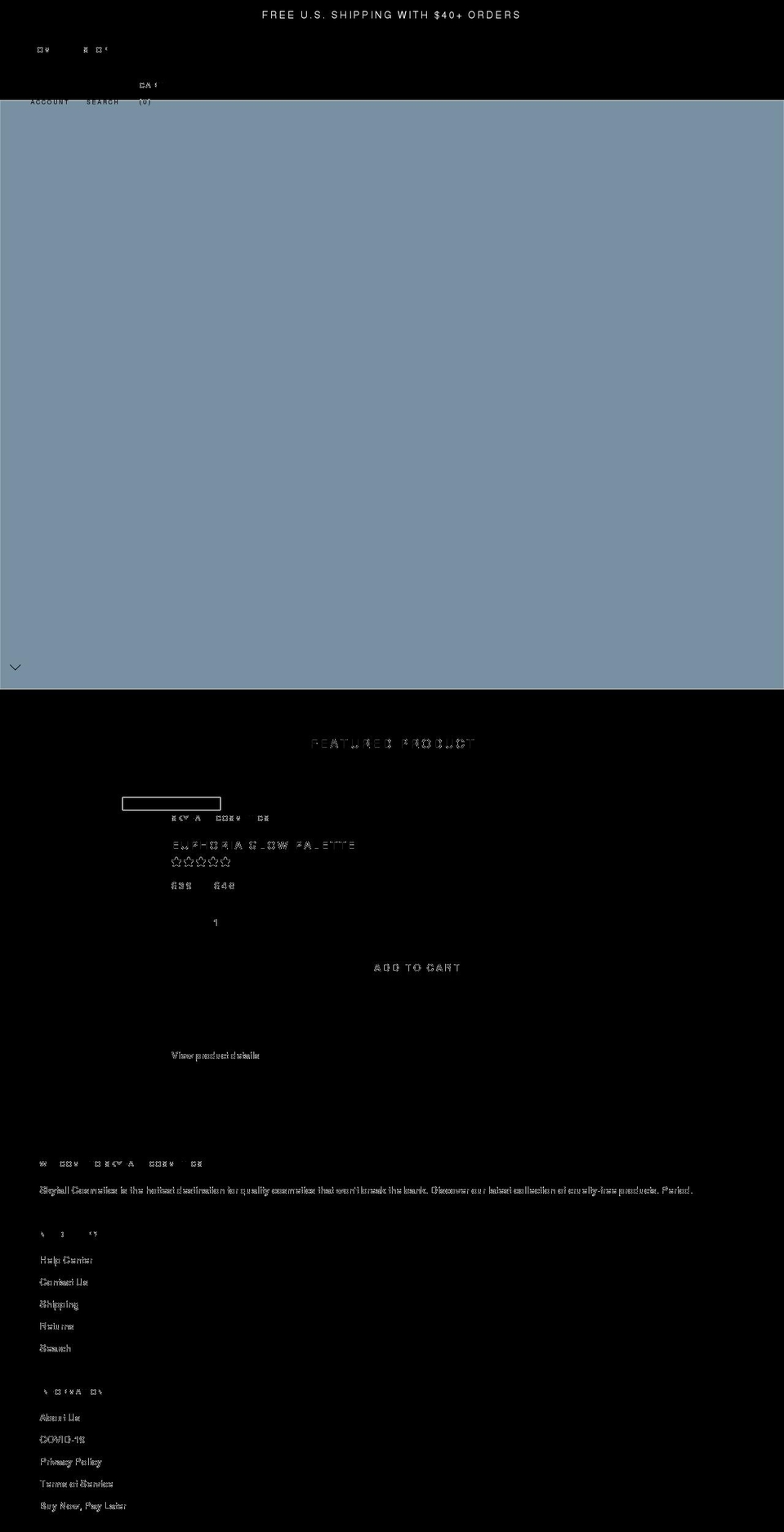 skyfallcosmetics.com shopify website screenshot