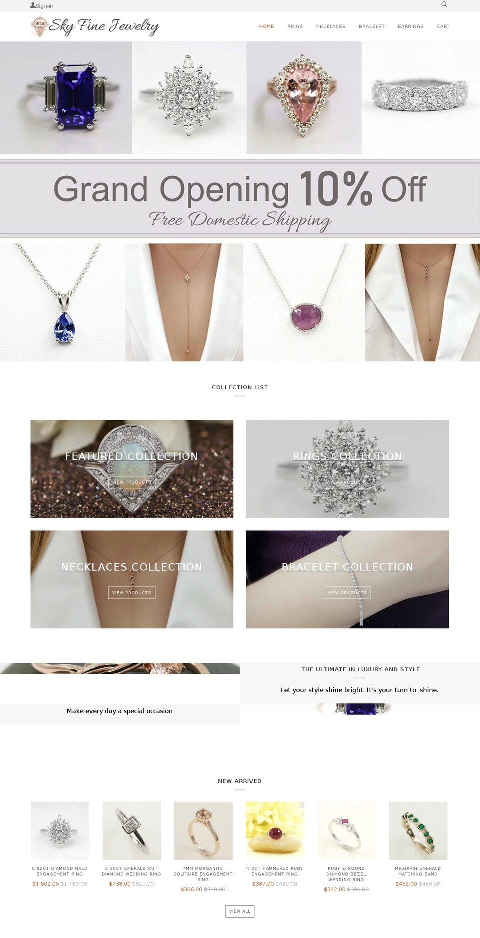 skyfinejewelry.com shopify website screenshot