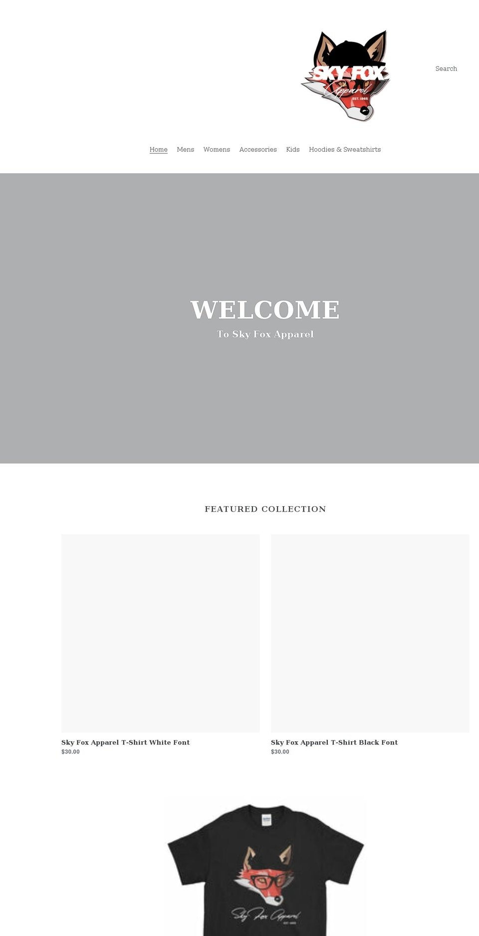 skyfoxapparel.com shopify website screenshot