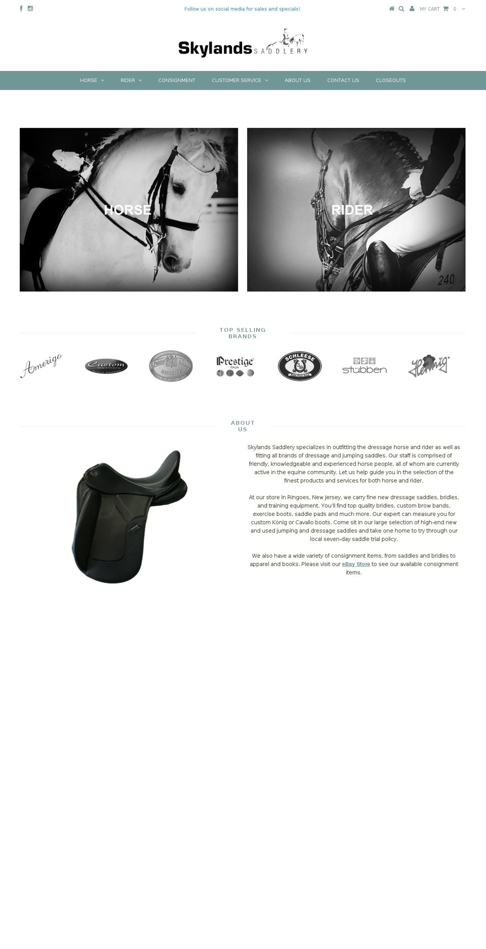 skylandssaddlery.com shopify website screenshot