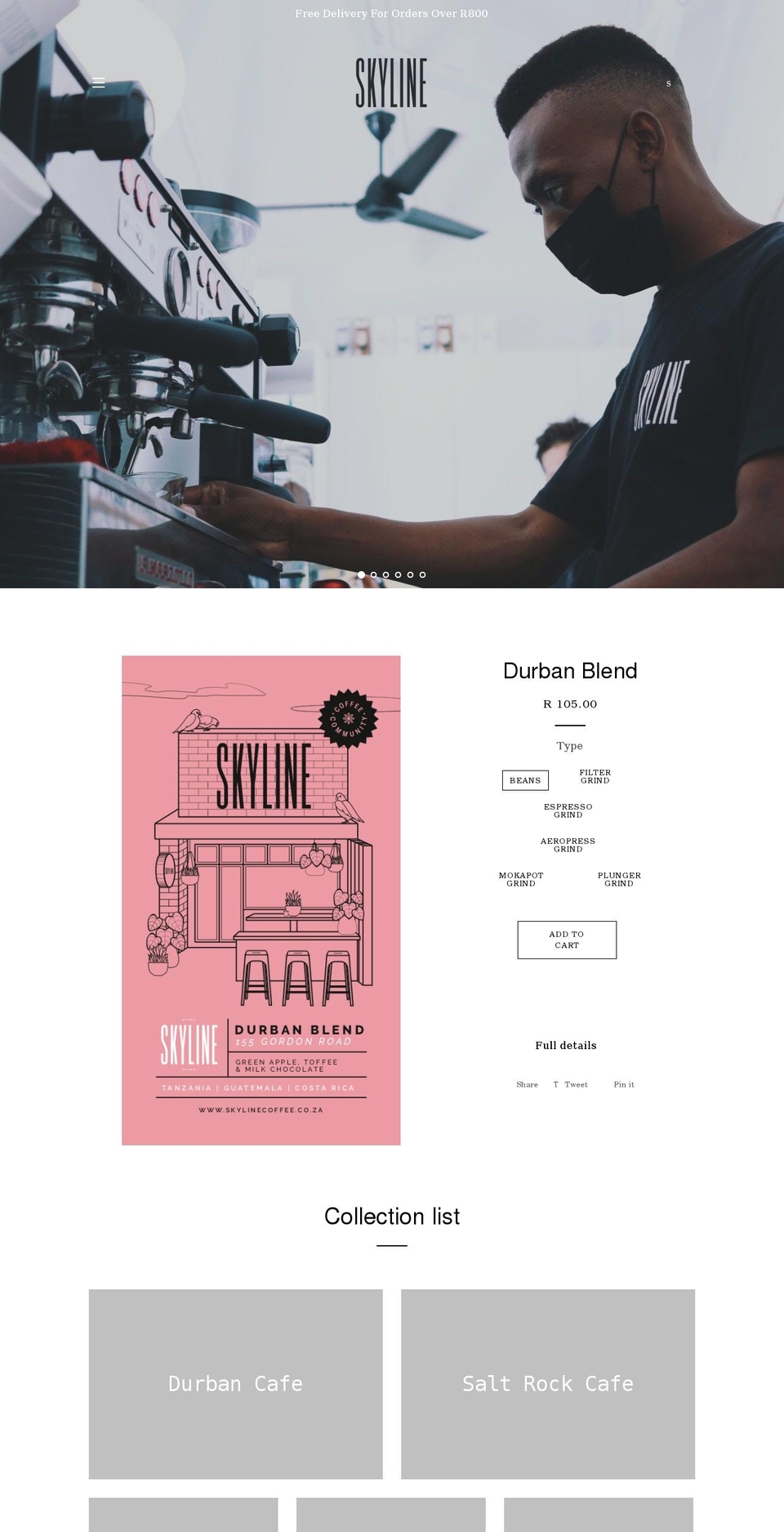 skylinecoffee.co.za shopify website screenshot