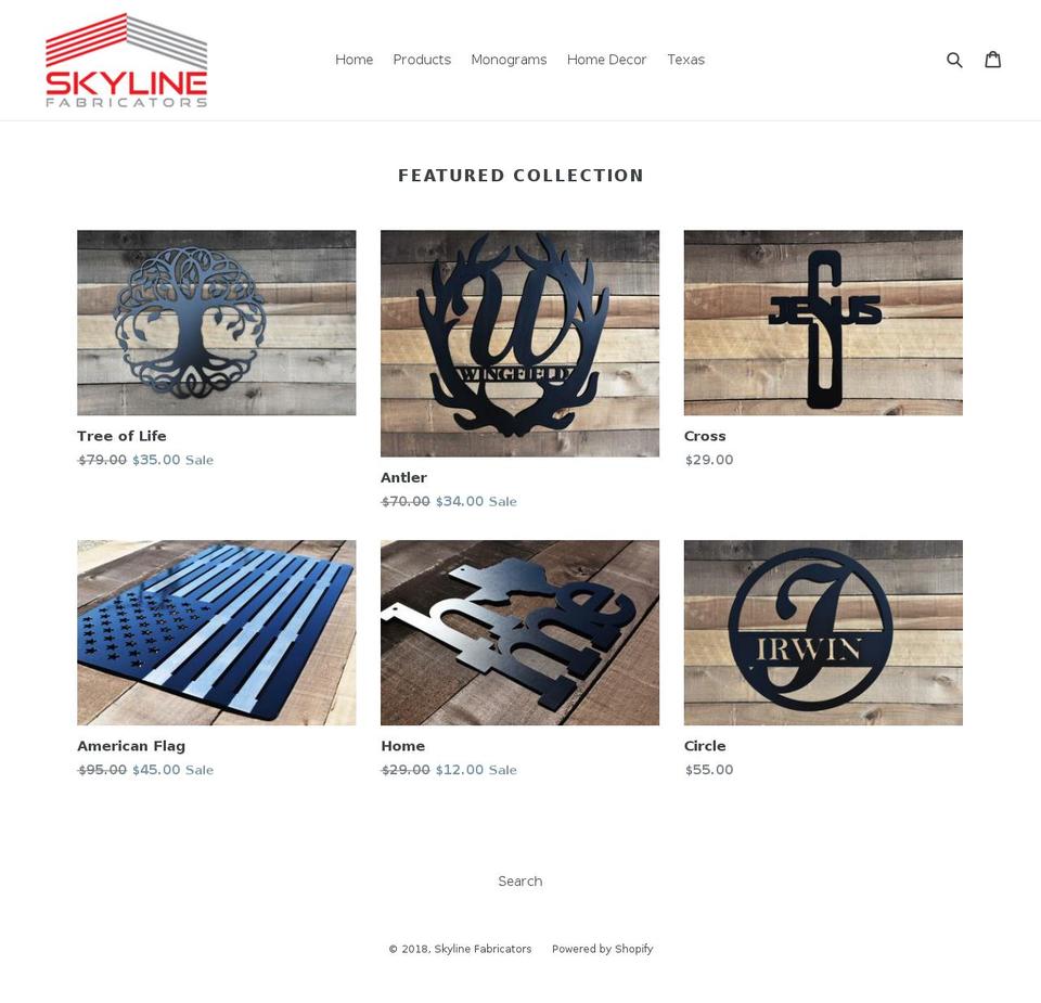 skylinefabricators.com — Shopify storefront screenshot