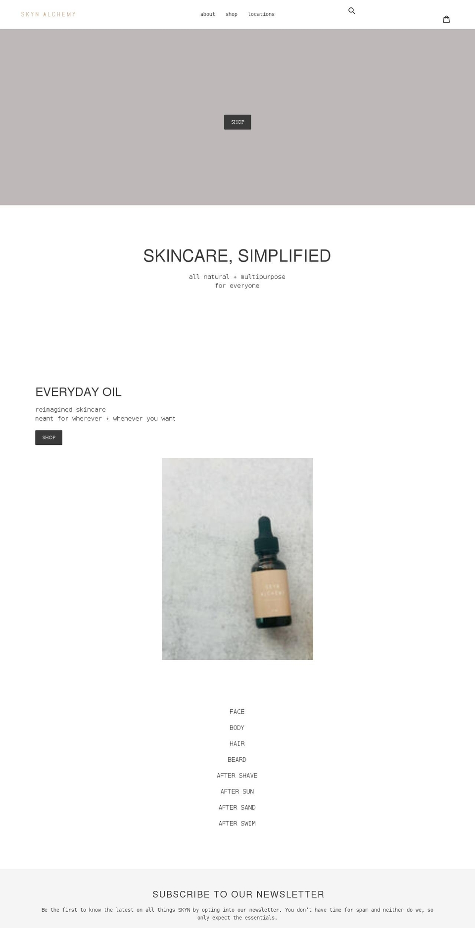 skynalchemy.com shopify website screenshot