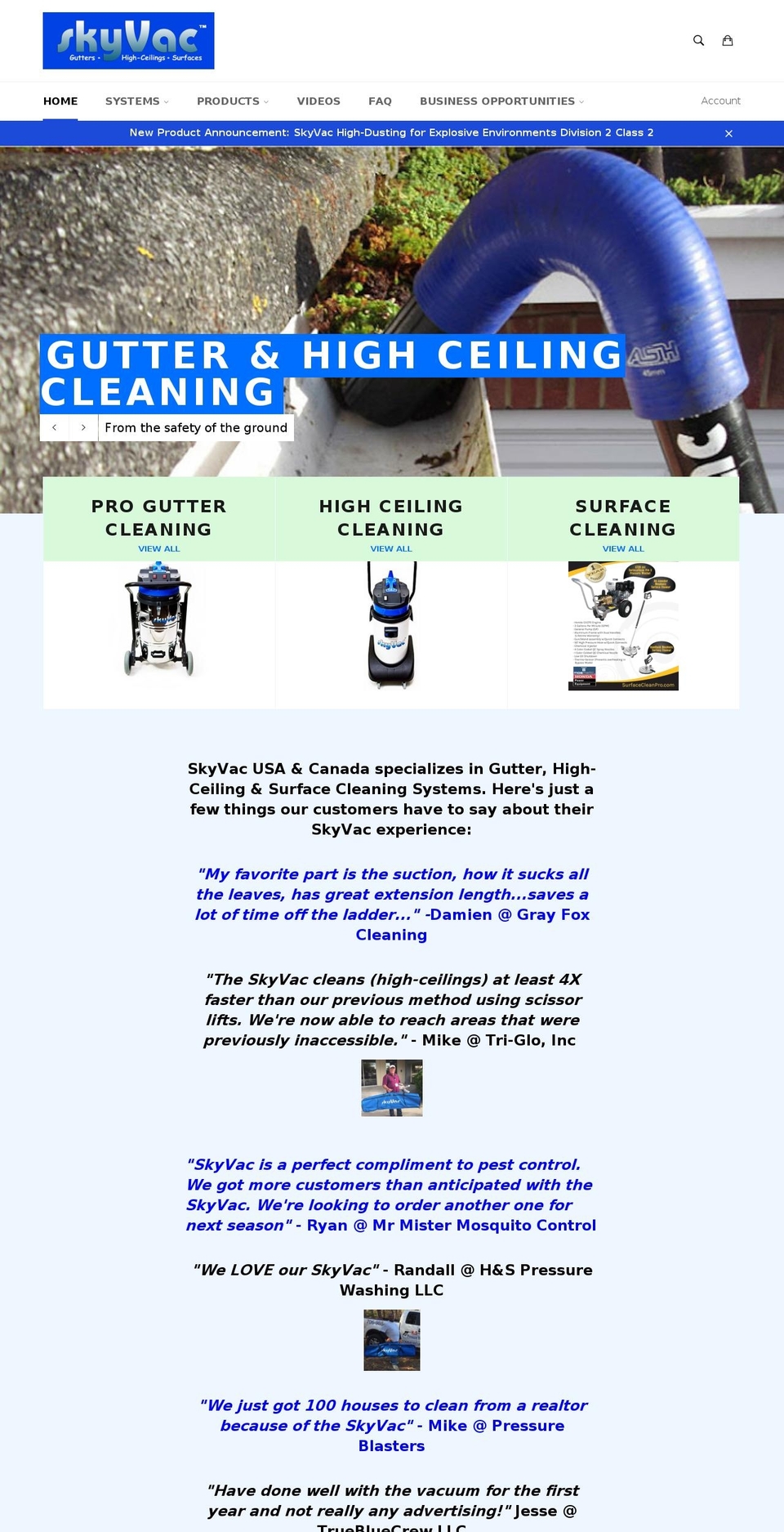 skyvacusa.com shopify website screenshot