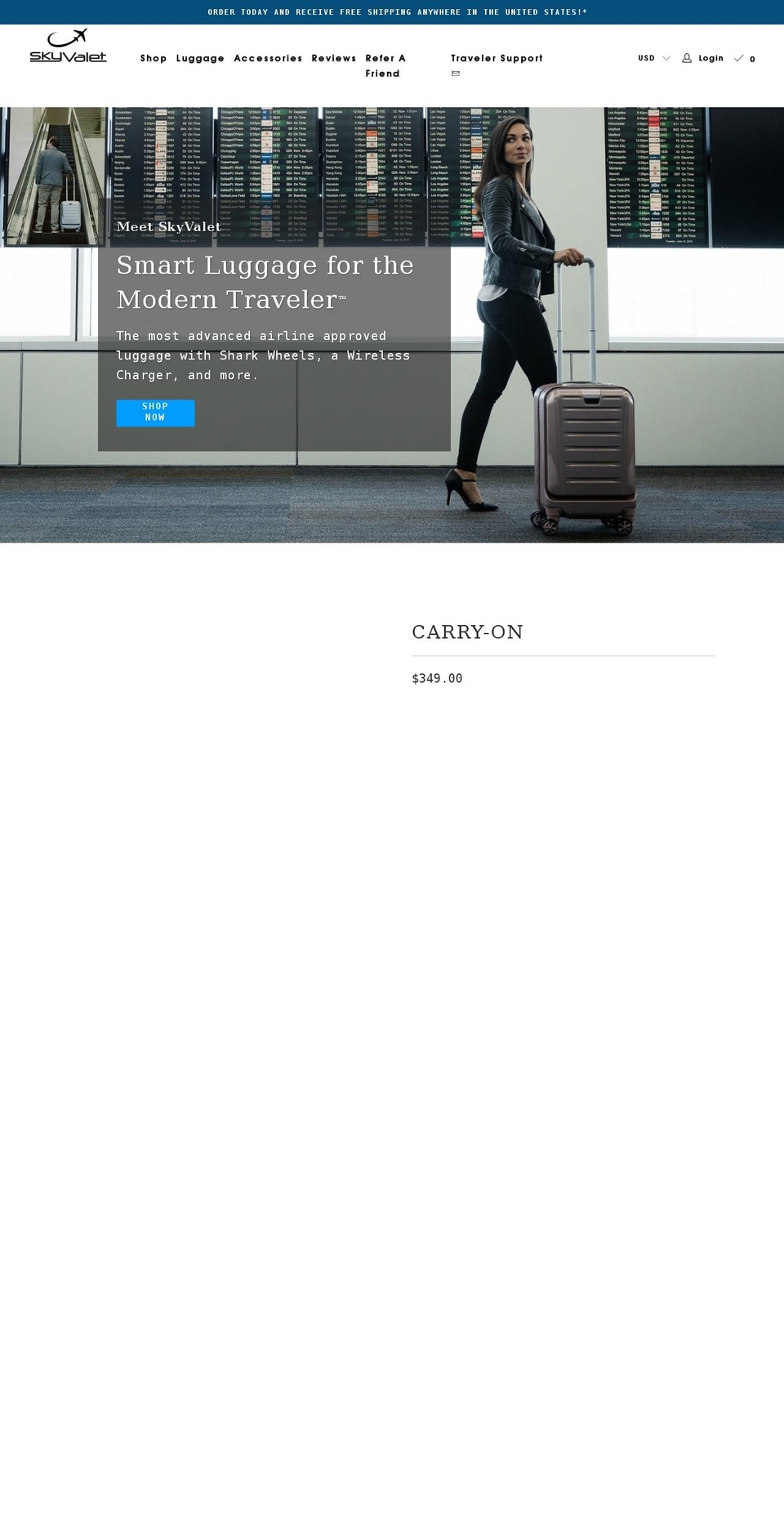 skyvaletluggage.com shopify website screenshot
