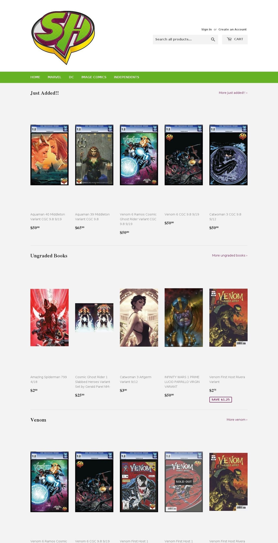 slabbedheroes.com — Shopify storefront screenshot