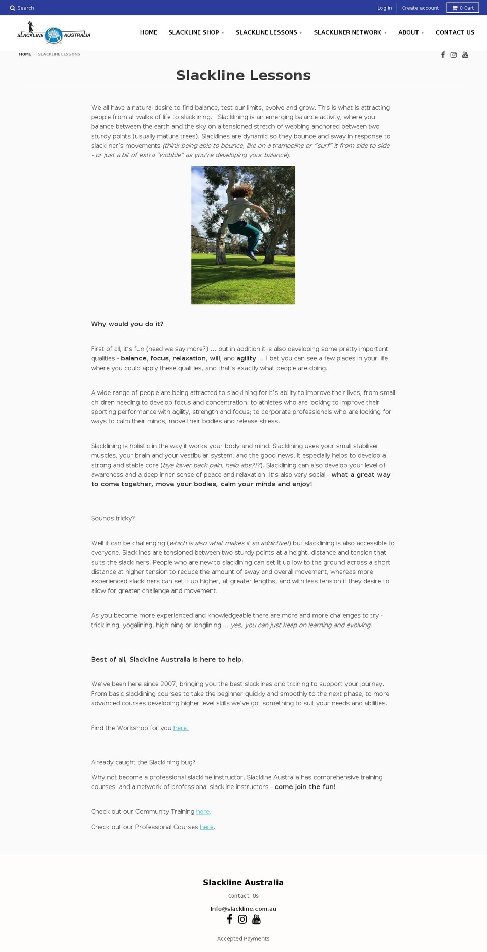 slacklining.com.au shopify website screenshot