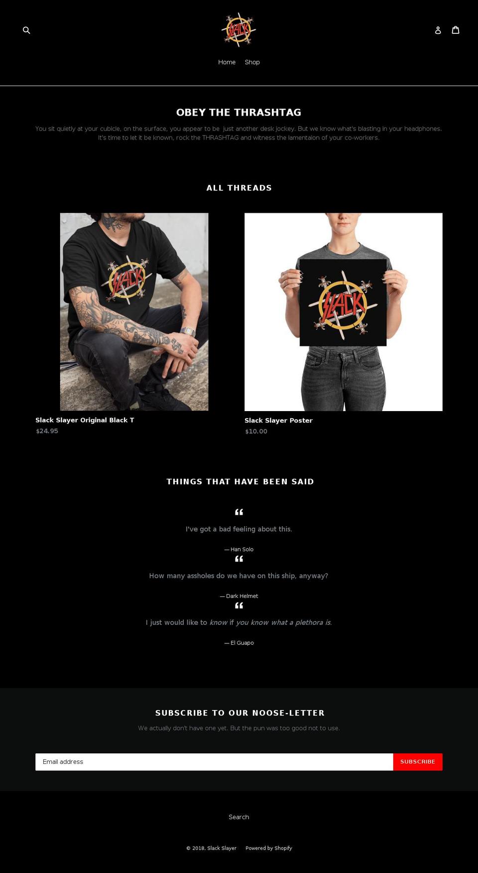 slackslayer.com — Shopify storefront screenshot