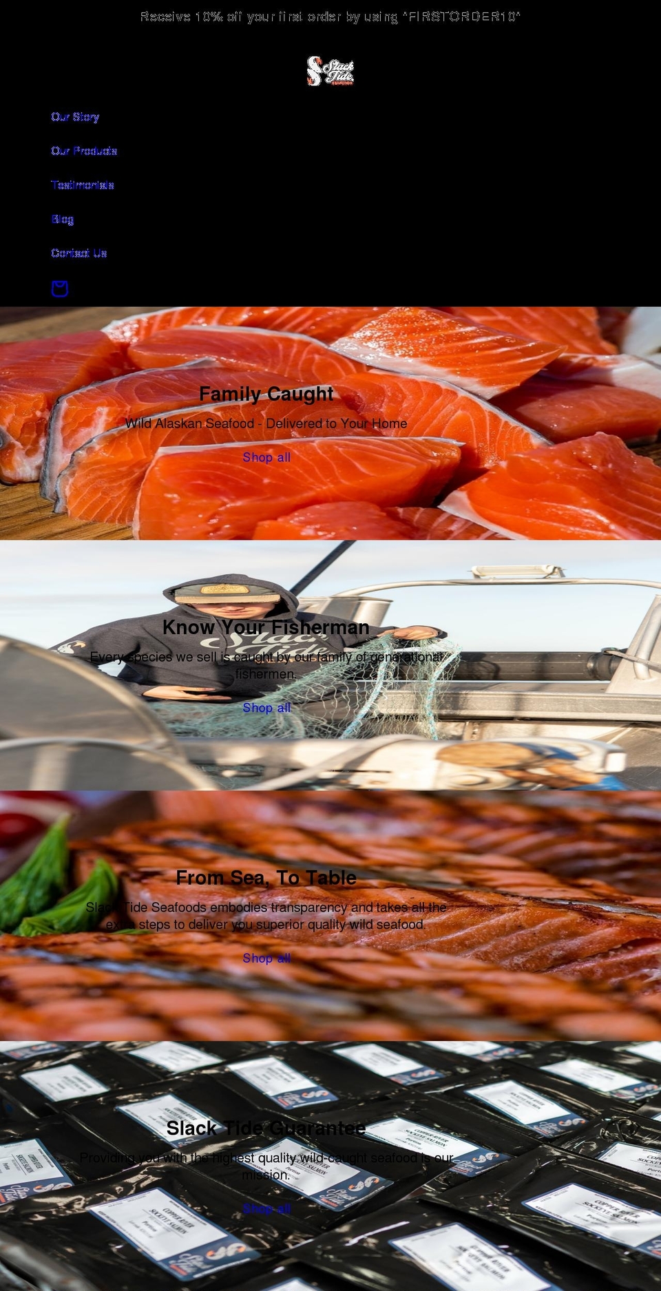 slacktideseafoods.com shopify website screenshot
