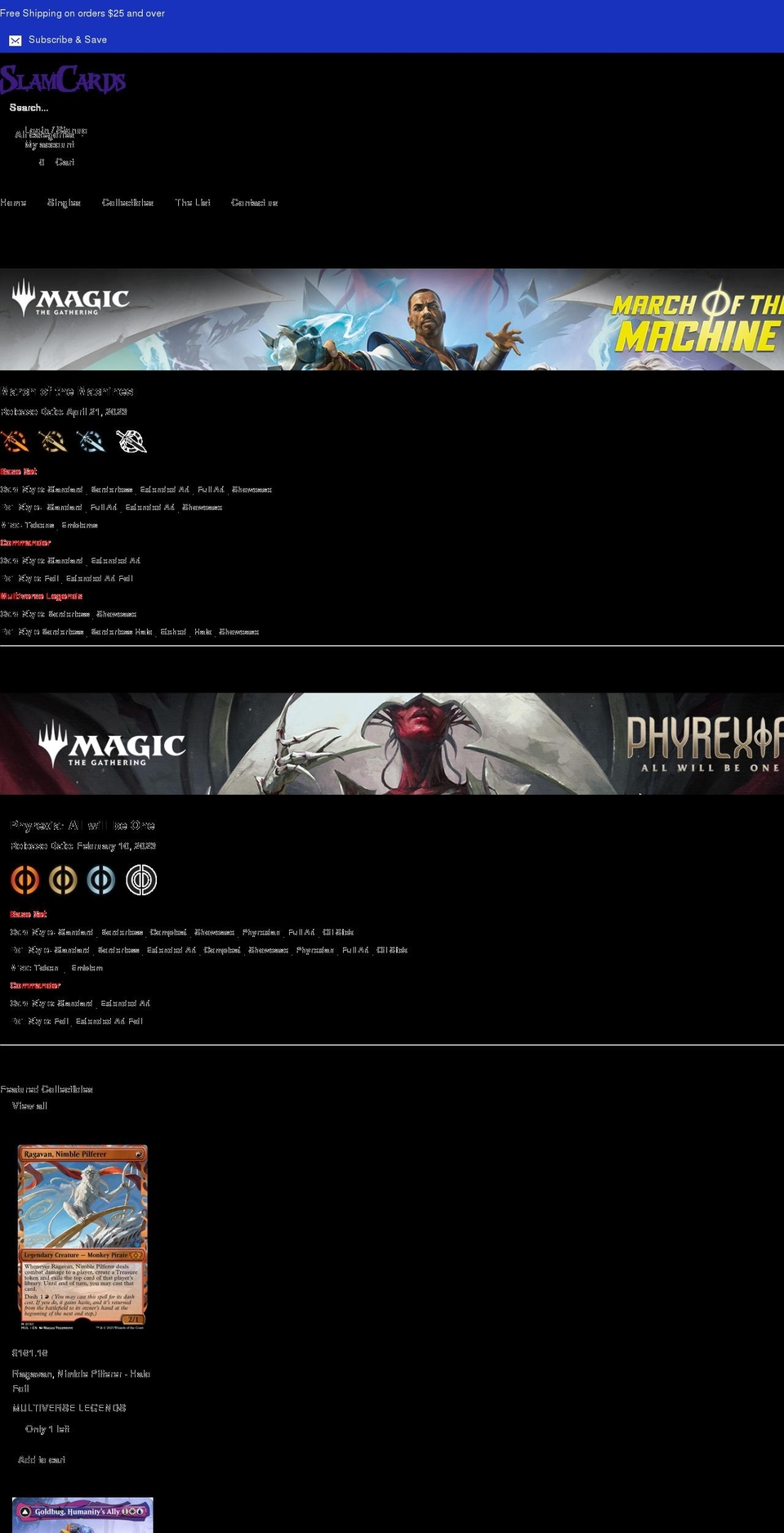 slamcards.com shopify website screenshot