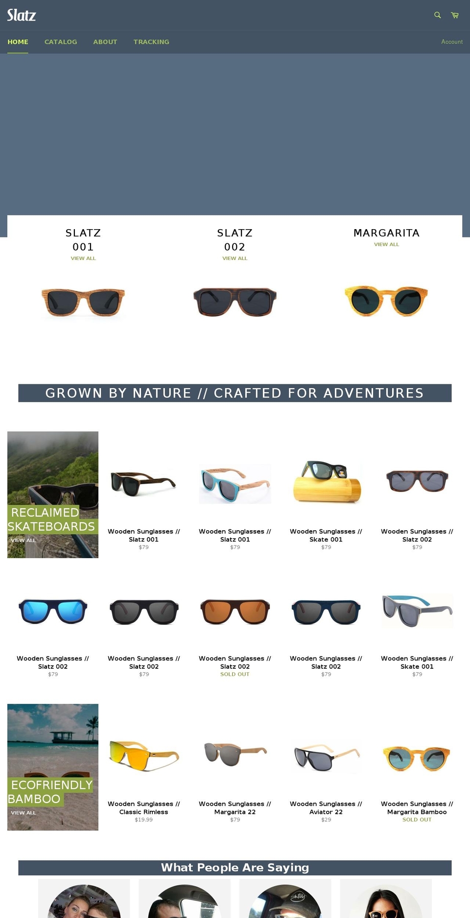 slatzwoodensunglasses.com shopify website screenshot