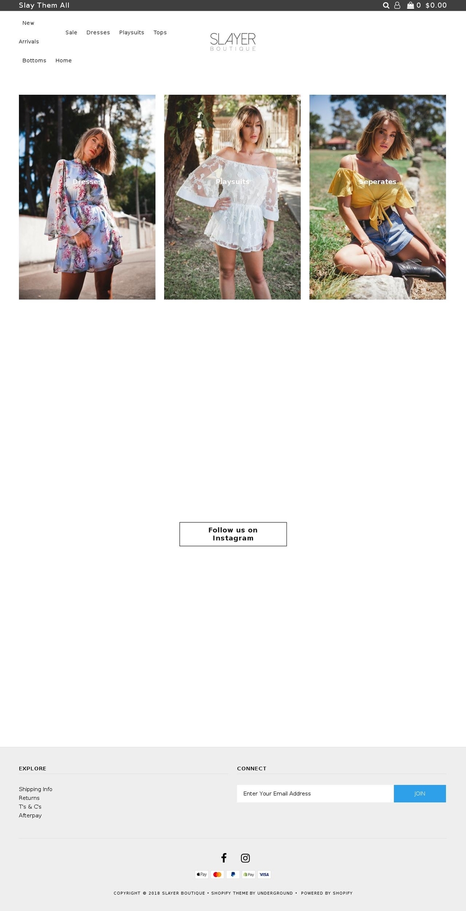 slayerboutique.com — Shopify storefront screenshot
