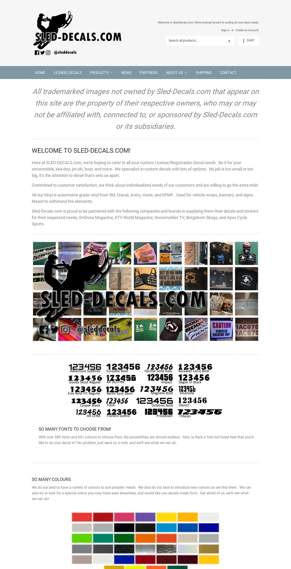 sled-decals.com — Shopify storefront screenshot