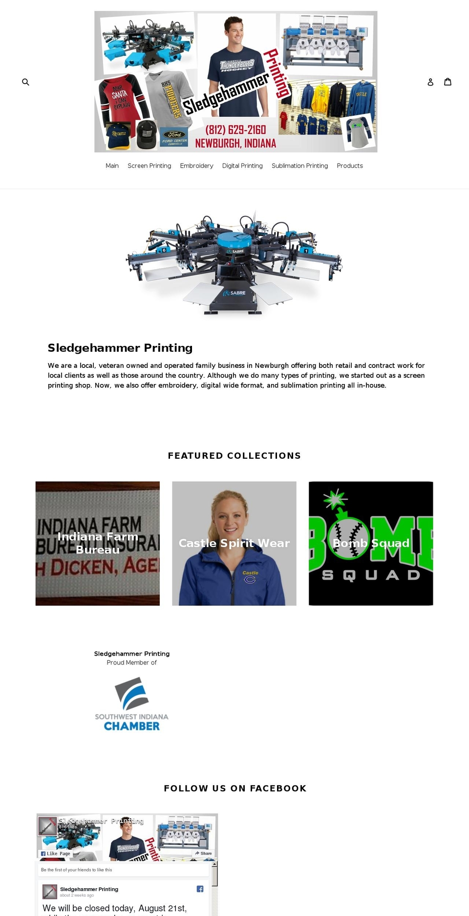 sledgehammerprinting.com — Shopify storefront screenshot