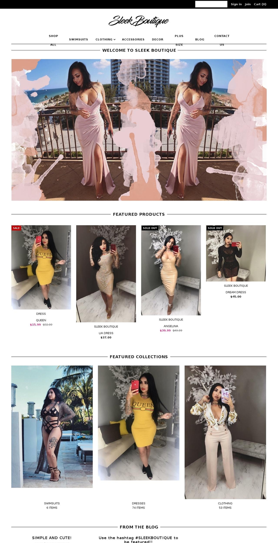 sleek.boutique shopify website screenshot