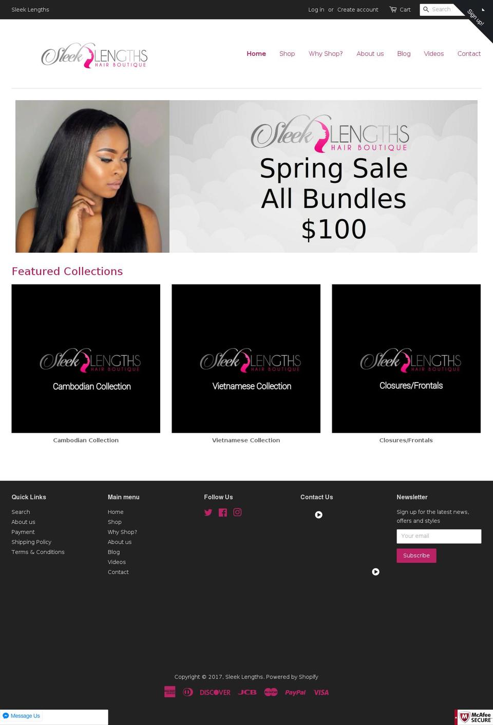 sleeklengths.com shopify website screenshot