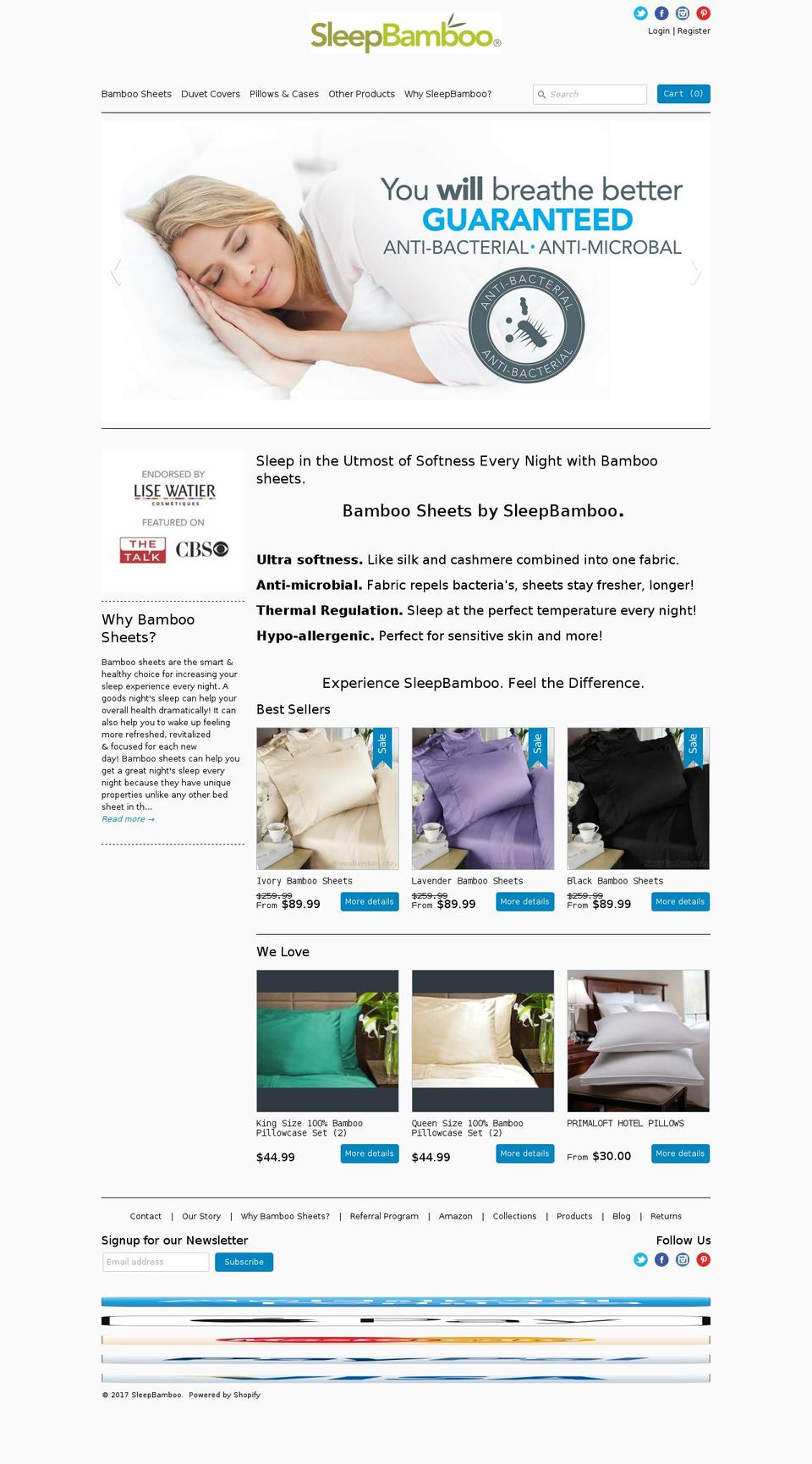 Crave Shopify theme site example sleepbamboo.com