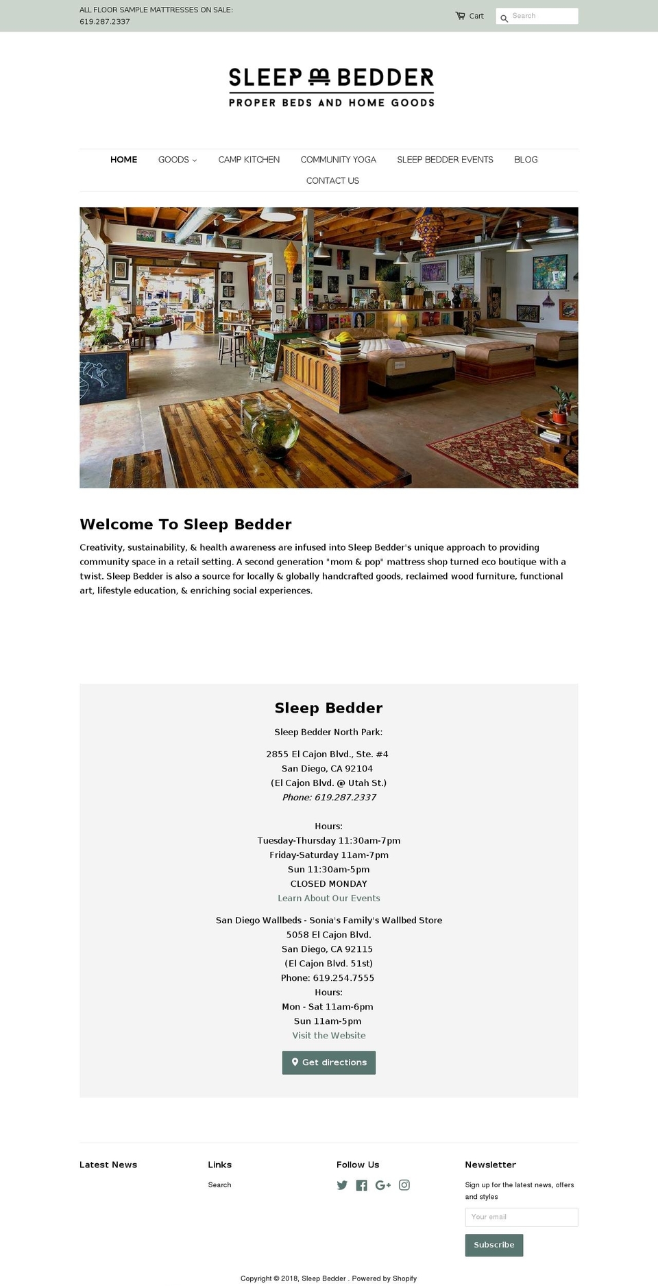 sleepbeddernorthpark.com shopify website screenshot