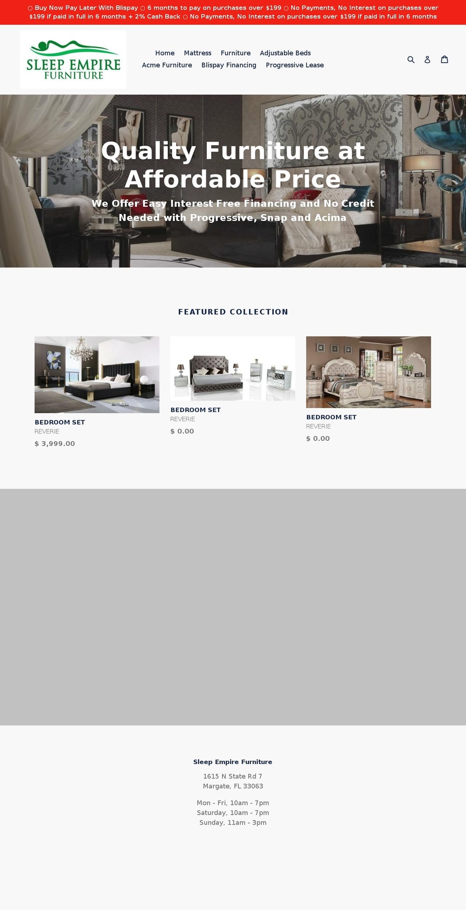 sleepempirefurniture.com shopify website screenshot