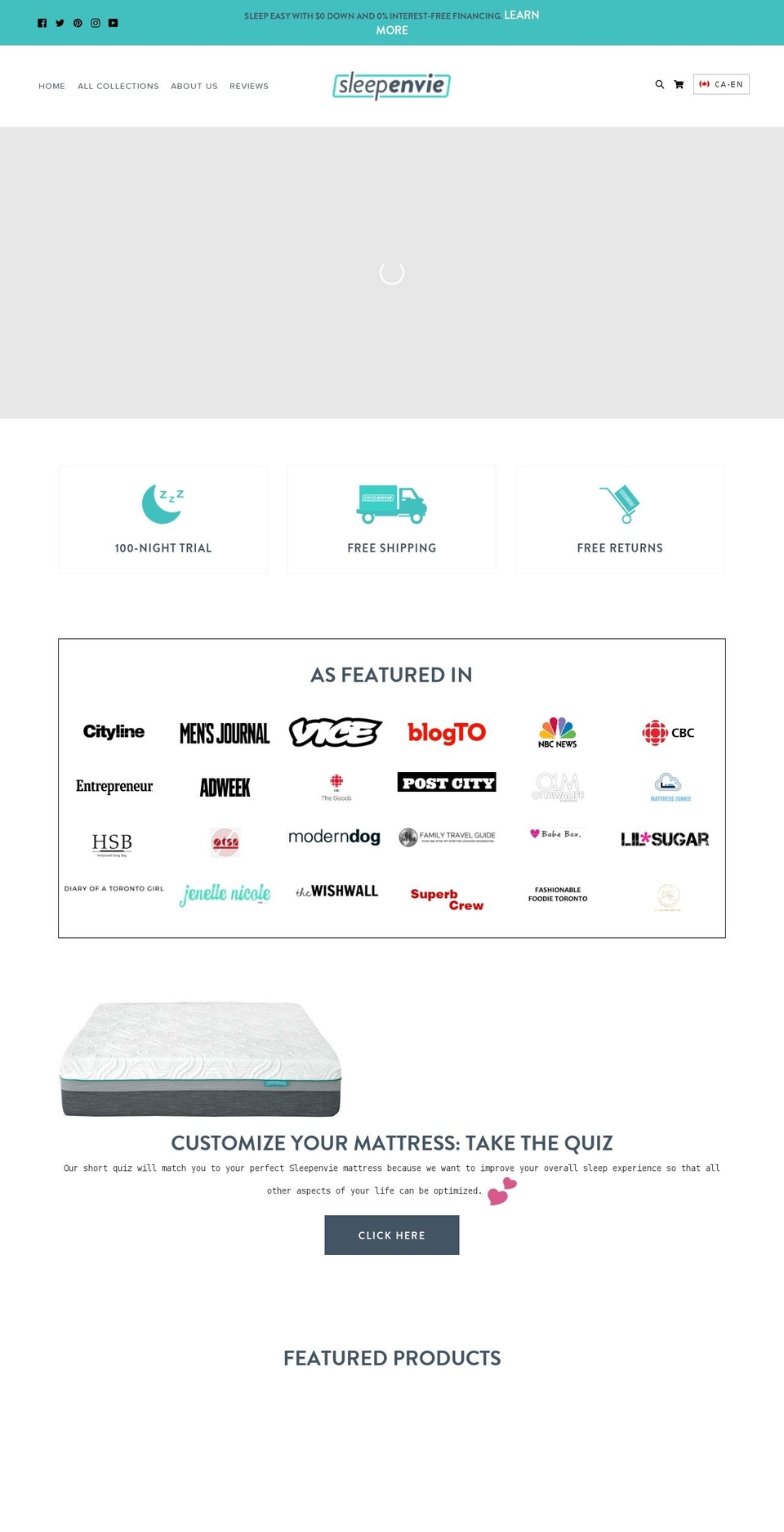 sleepenvie.ca shopify website screenshot