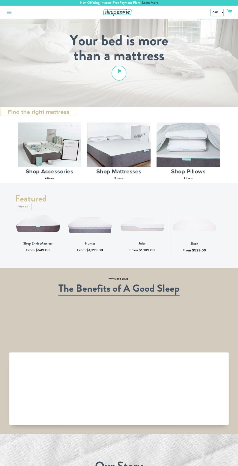 sleepenvie.com shopify website screenshot