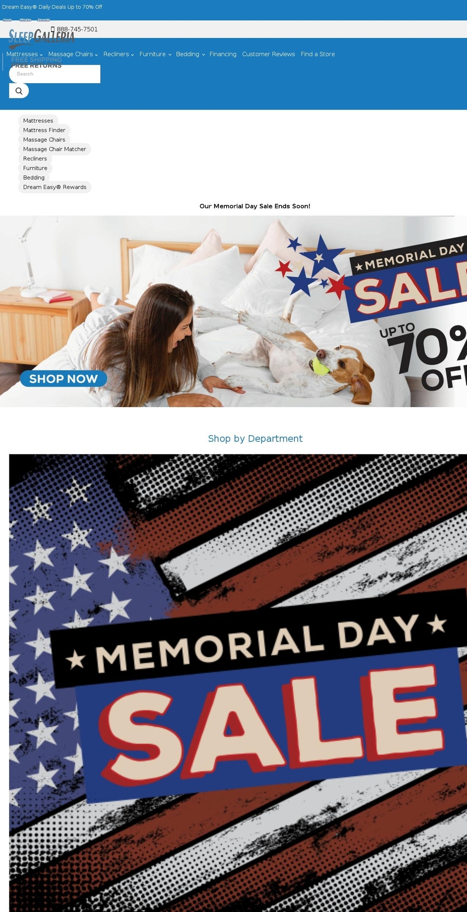 sleepgalleria.com — Shopify storefront screenshot