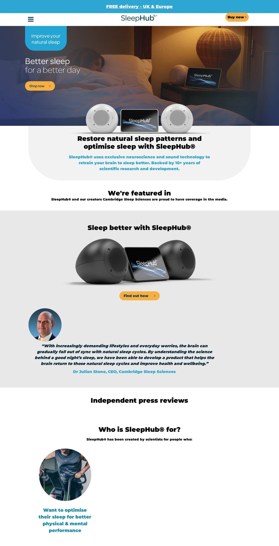 sleephub.com shopify website screenshot